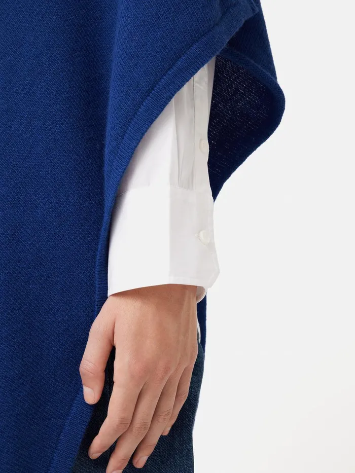 Women Wool Cashmere Blend Drape Poncho Blue Jigsaw Ponchos and Scarves