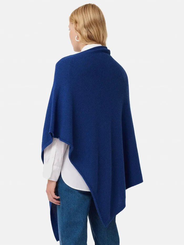 Women Wool Cashmere Blend Drape Poncho Blue Jigsaw Ponchos and Scarves