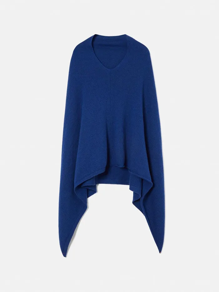 Women Wool Cashmere Blend Drape Poncho Blue Jigsaw Ponchos and Scarves