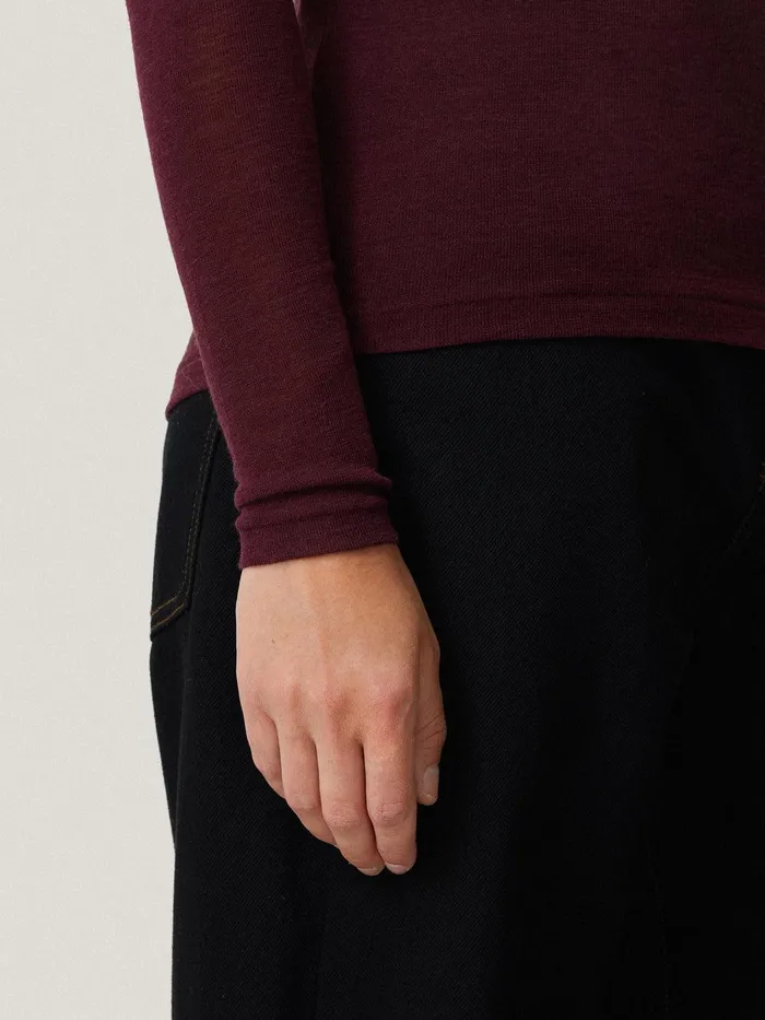 Women Wool Jersey Polo Neck Top Burgundy Jigsaw Knitwear and Cashmere