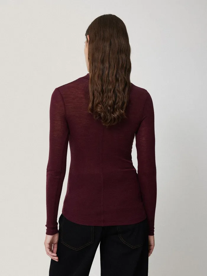 Women Wool Jersey Polo Neck Top Burgundy Jigsaw Knitwear and Cashmere