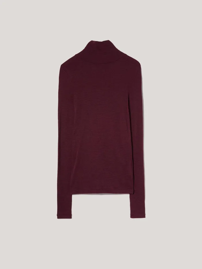 Women Wool Jersey Polo Neck Top Burgundy Jigsaw Knitwear and Cashmere