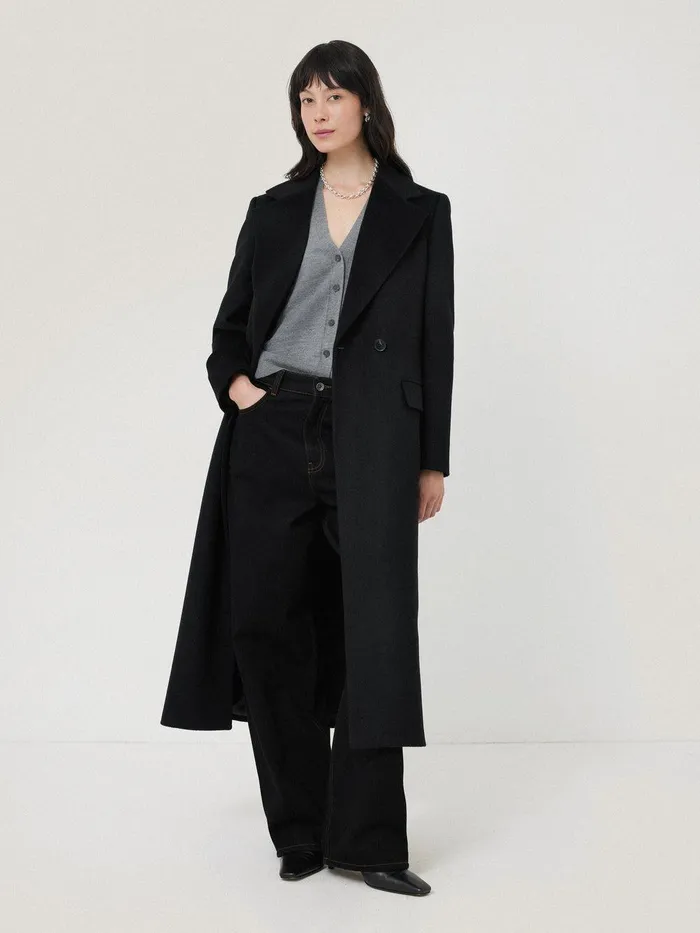 Women Wool Maxi City Coat Black Jigsaw Coats and Jackets