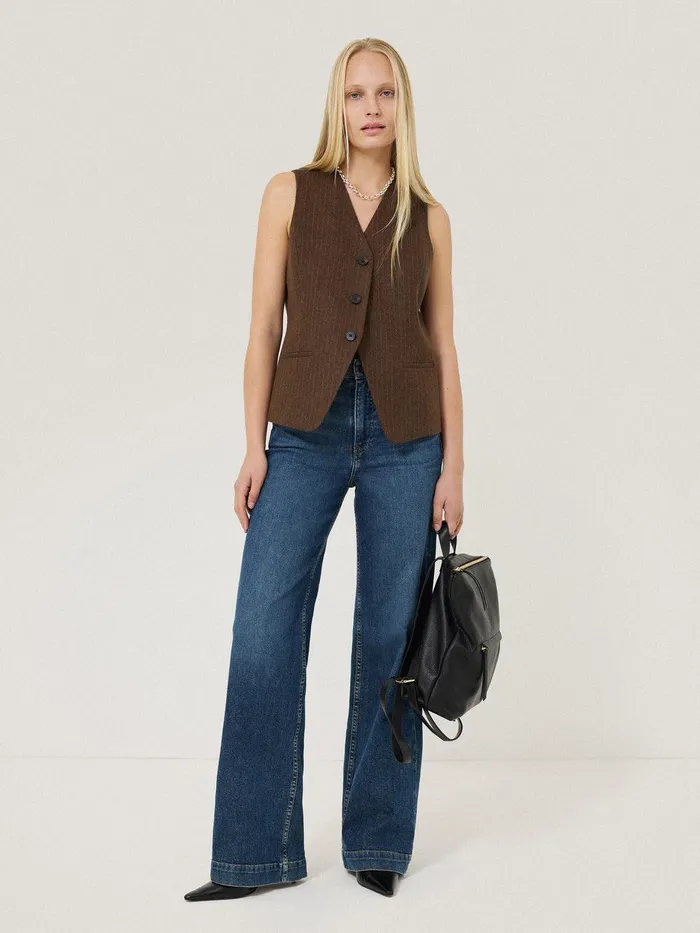 Women Wool Pinstripe Waistcoat Brown Jigsaw Coords