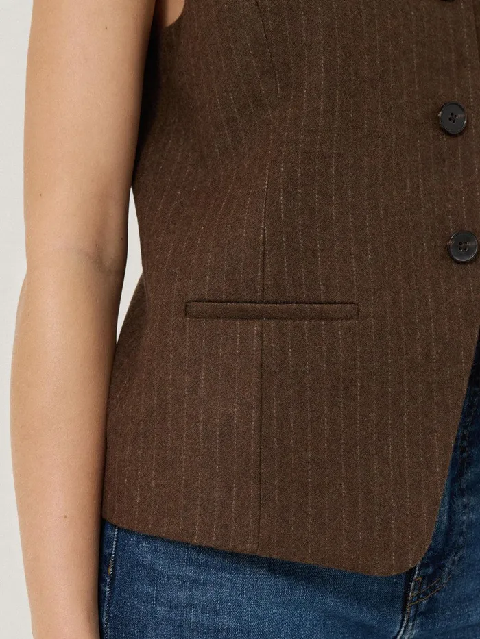 Women Wool Pinstripe Waistcoat Brown Jigsaw Coords