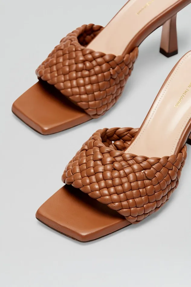 WOVEN LEATHER MULE 75 COGNAC Shoes Scanlan Theodore Women