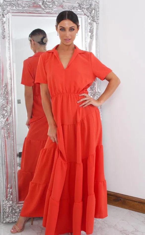 Yolanda Orange Tiered Maxi Shirt Dress Women Missfiga Maxi Dresses
