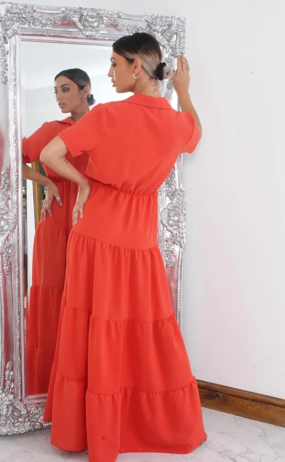 Yolanda Orange Tiered Maxi Shirt Dress Women Missfiga Maxi Dresses