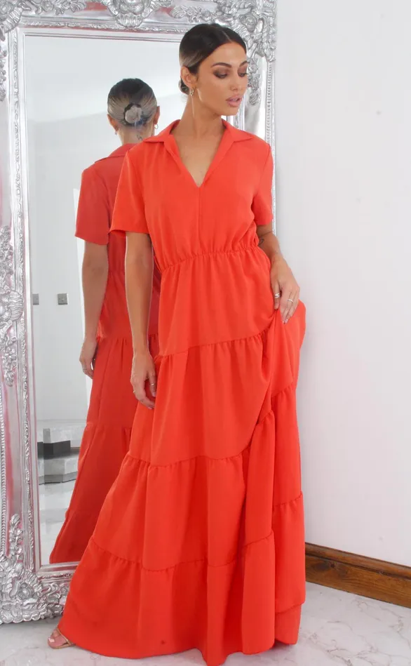Yolanda Orange Tiered Maxi Shirt Dress Women Missfiga Maxi Dresses